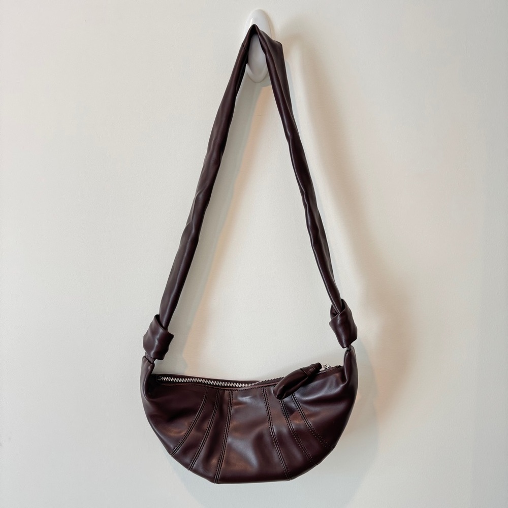 Small Croissant Style Crossbody Bag in “Chocolate”
